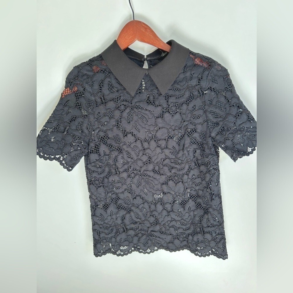 Tara Jarmon Blouse In Black lace collared top - Picture 9 of 9